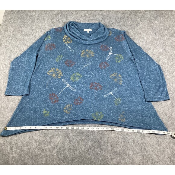 Jess & Jane Top Tunic Women X Large Blue Floral Cowl Neck Lagenlook Flowy - Picture 8 of 13